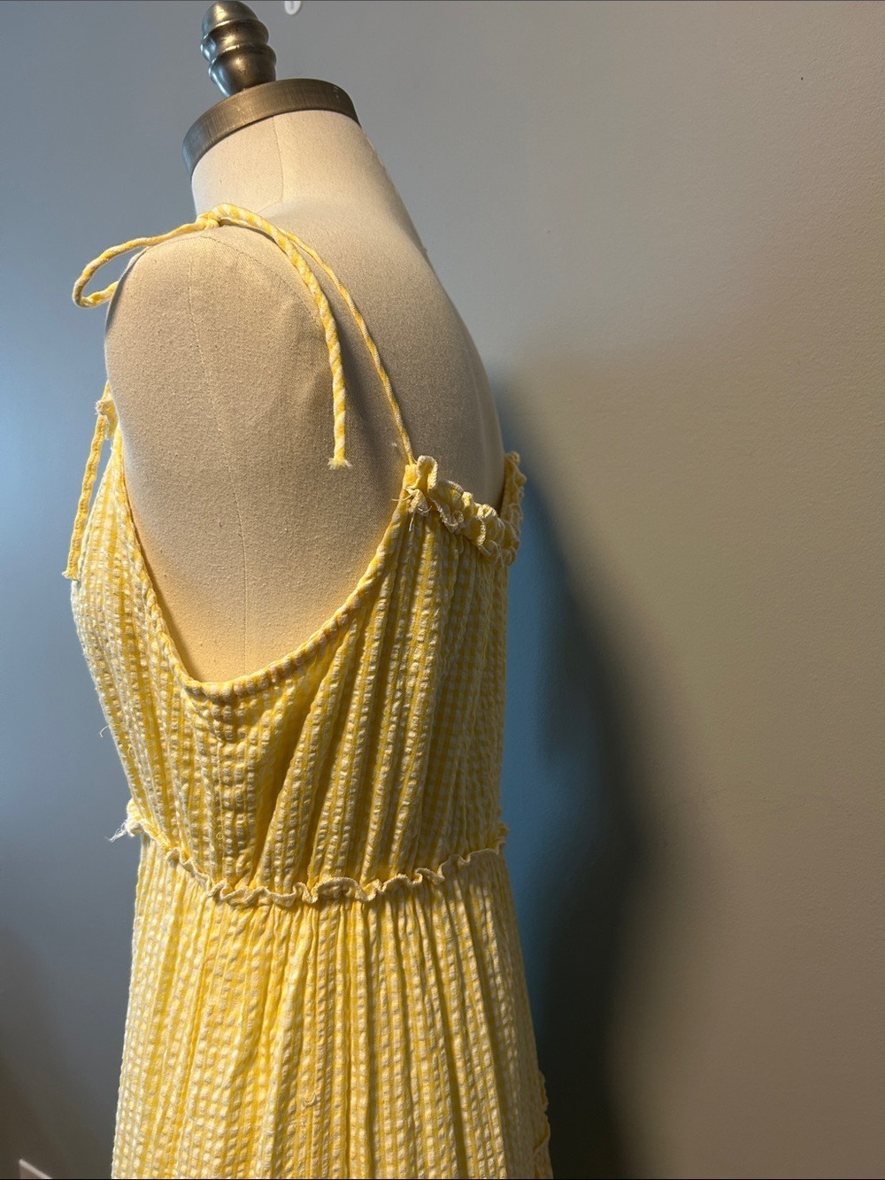 Sim & Sam Yellow Cotton Gingham Tiered Cottagecore Maxi Dress - Picture 6 of 15